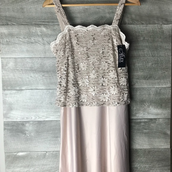 Alex evening gold sequin lace satin overlay gown - Picture 2 of 8